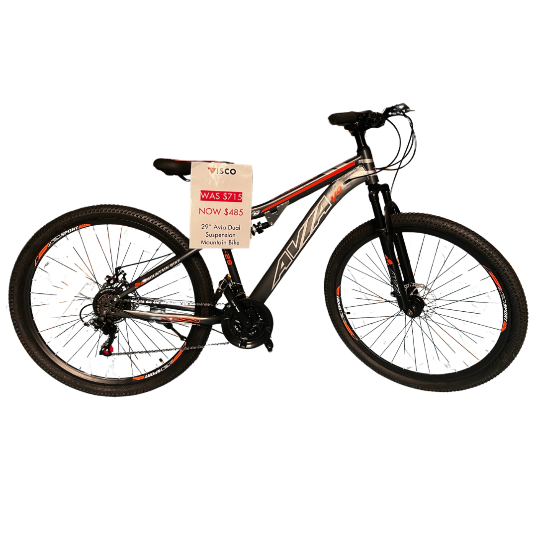 29" Avia Large Dual Suspension Mountain Bike SHIMANO Gear 21 Speed Black
