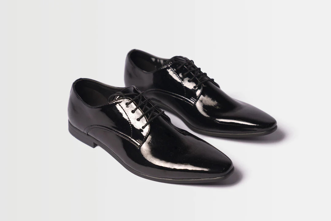 Men's Briar Derby Black Patent Leather Lace Up Dress Shoes