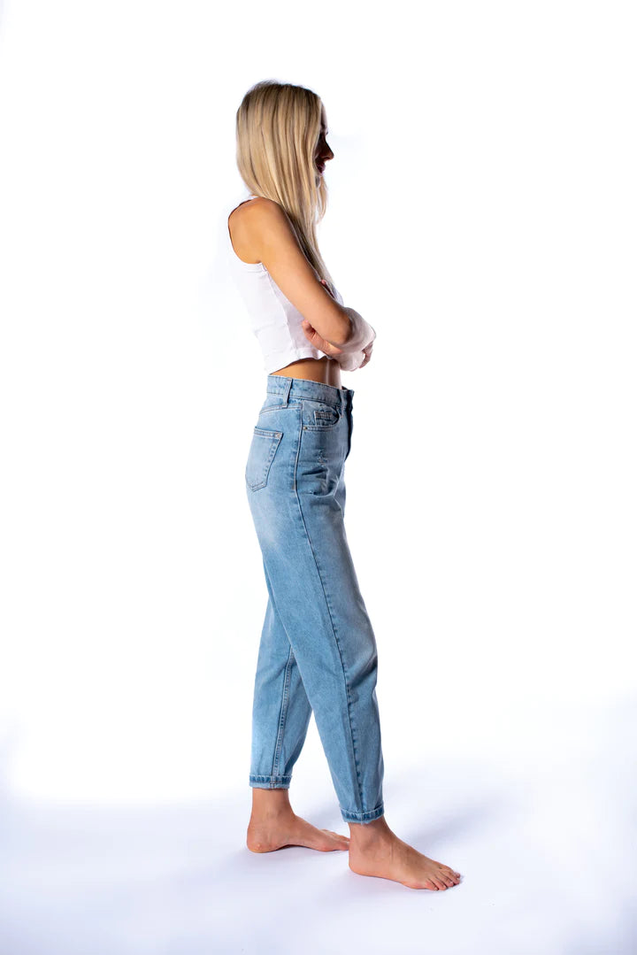 Mom Light Blue Wash Denim Jeans
